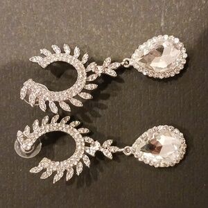 Silver White Diamond Crystal Tear drop Chandelier Earrings